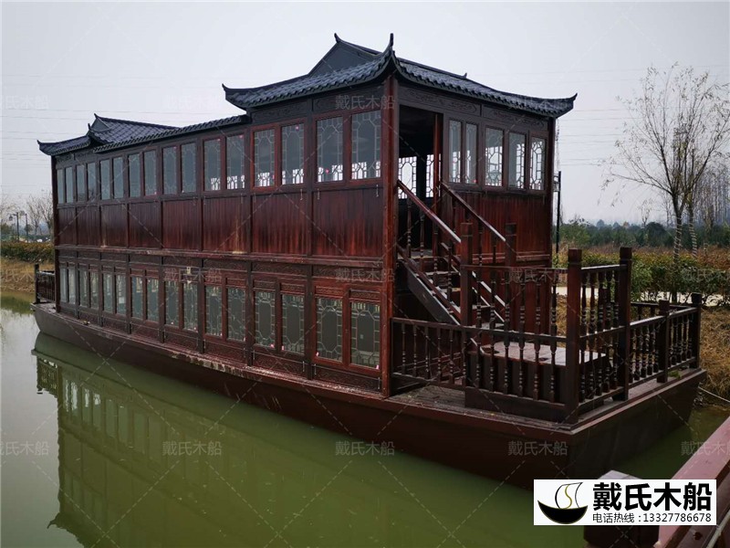 安徽六安白鹭岛16米双层封闭画舫木船 可做餐饮使用