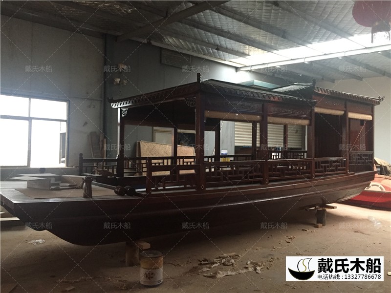 景区观光旅游船 带古代亭子的旅游船 定制8米休闲娱乐船